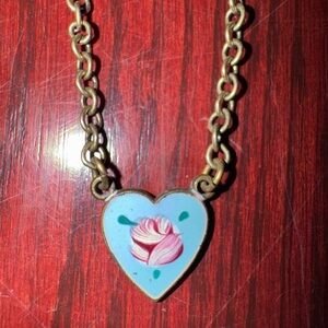 Charming Heart Necklace with Pink Rose-Vintage